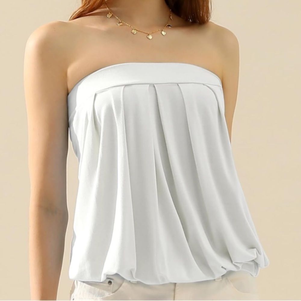 Women’s White Pleated Tube Top